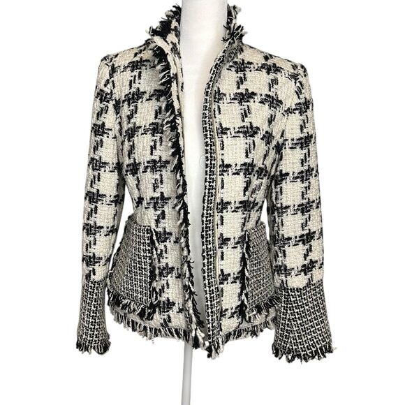 Vintage Harve Benard Holtzman Wool Blend Blazer Black White Zip Front Size 6P - Picture 8 of 13